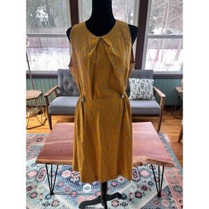 Anthropologie Girls from Savoy Mustard Yellow Swirl Print Sleeveless Dress 12